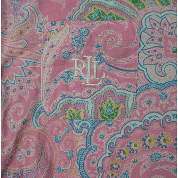 Ralph Lauren Pajama Shirt Dress Womens Medium Pink Paisley Preppy Cotton Comfy - Picture 4 of 7